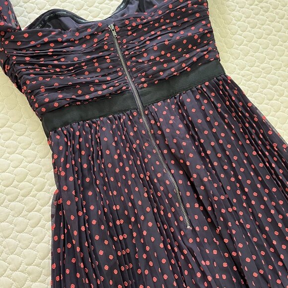NWOT Self Portrait Plumetis Black & Red Polka Dot Mini Dress US 6 - Picture 14 of 16